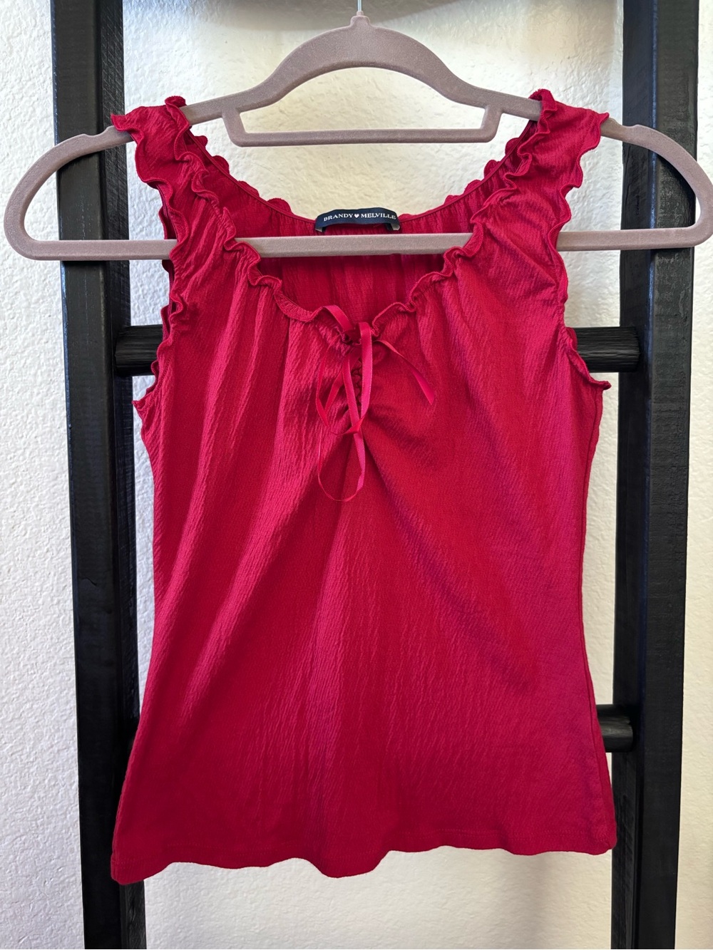 Brandy Melville Red Blouse Shirt with satin bow